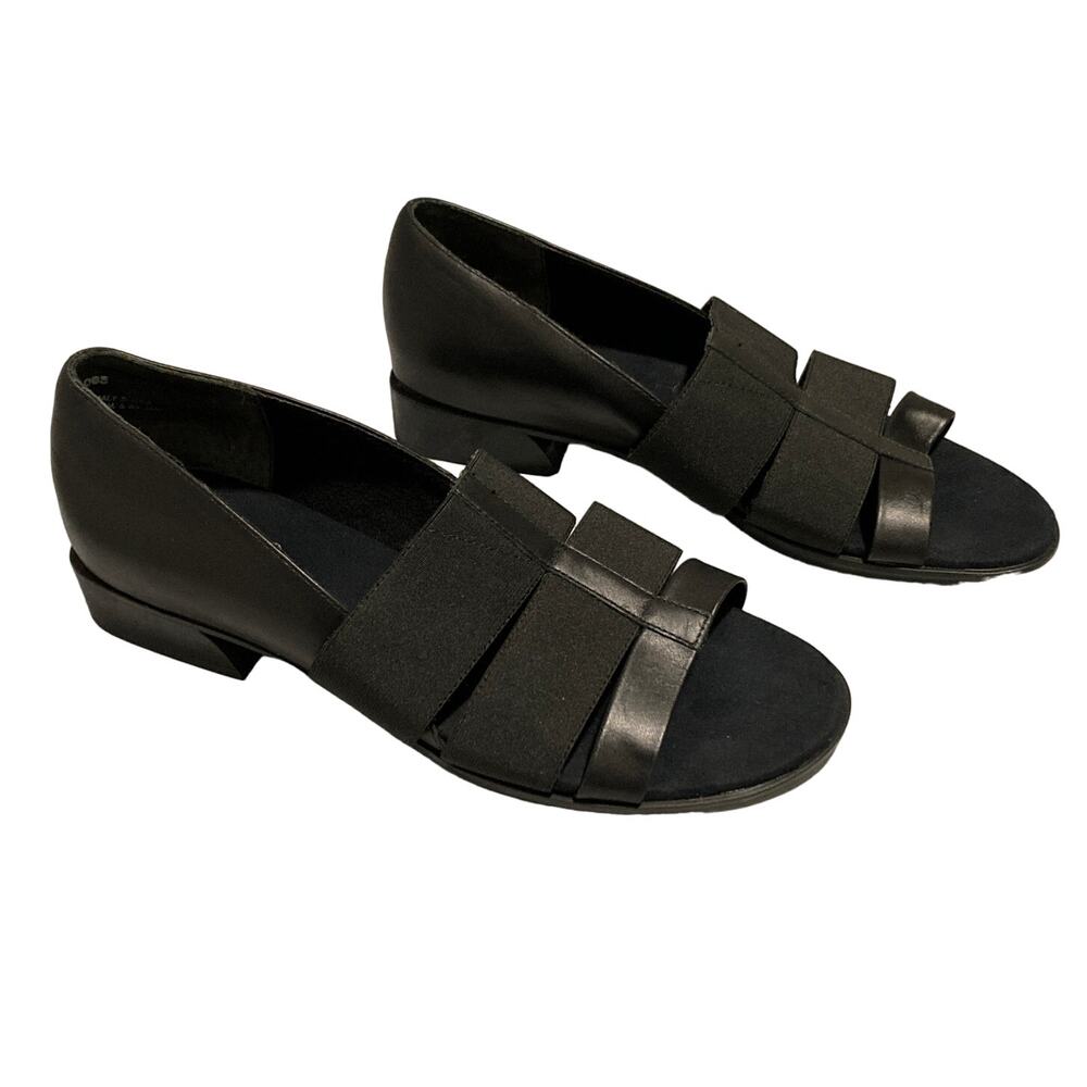 MUNRO Naomi Classic Black Open Toe Sandals  Sz 9W Made in USA Excellent Cond.